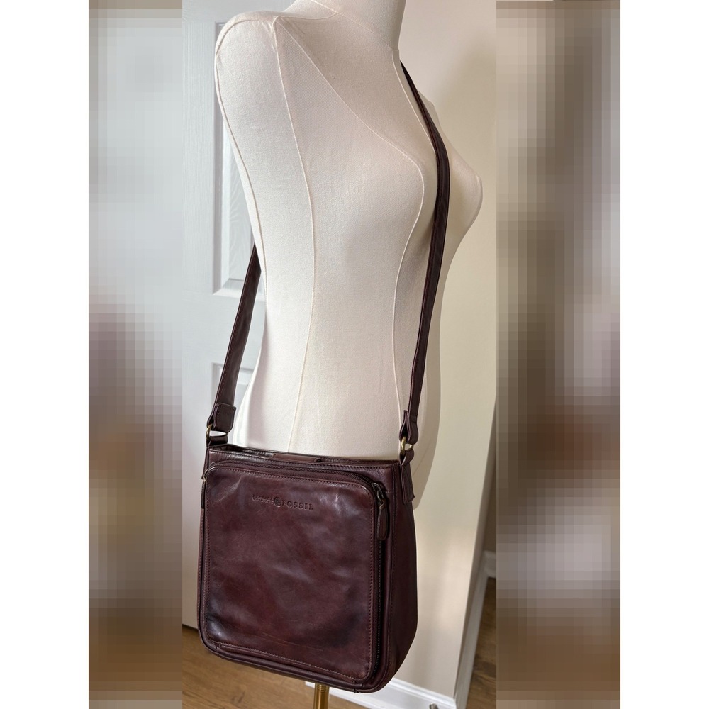 Fossil Vintage Dark Brown Leather Crossbody Organizer Bag 75082 Y2K Style Earthy